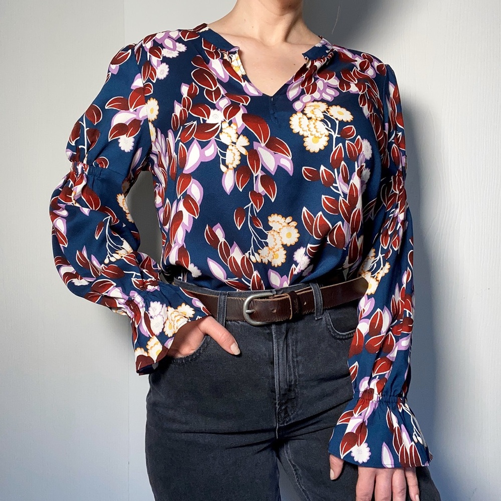 Ann Taylor Navy Blouson Sleeve Blouse